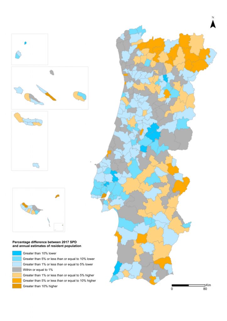 Resident population by municipality 2017: Difference between Resident Population Database and official Resident Population Estimates, %.
